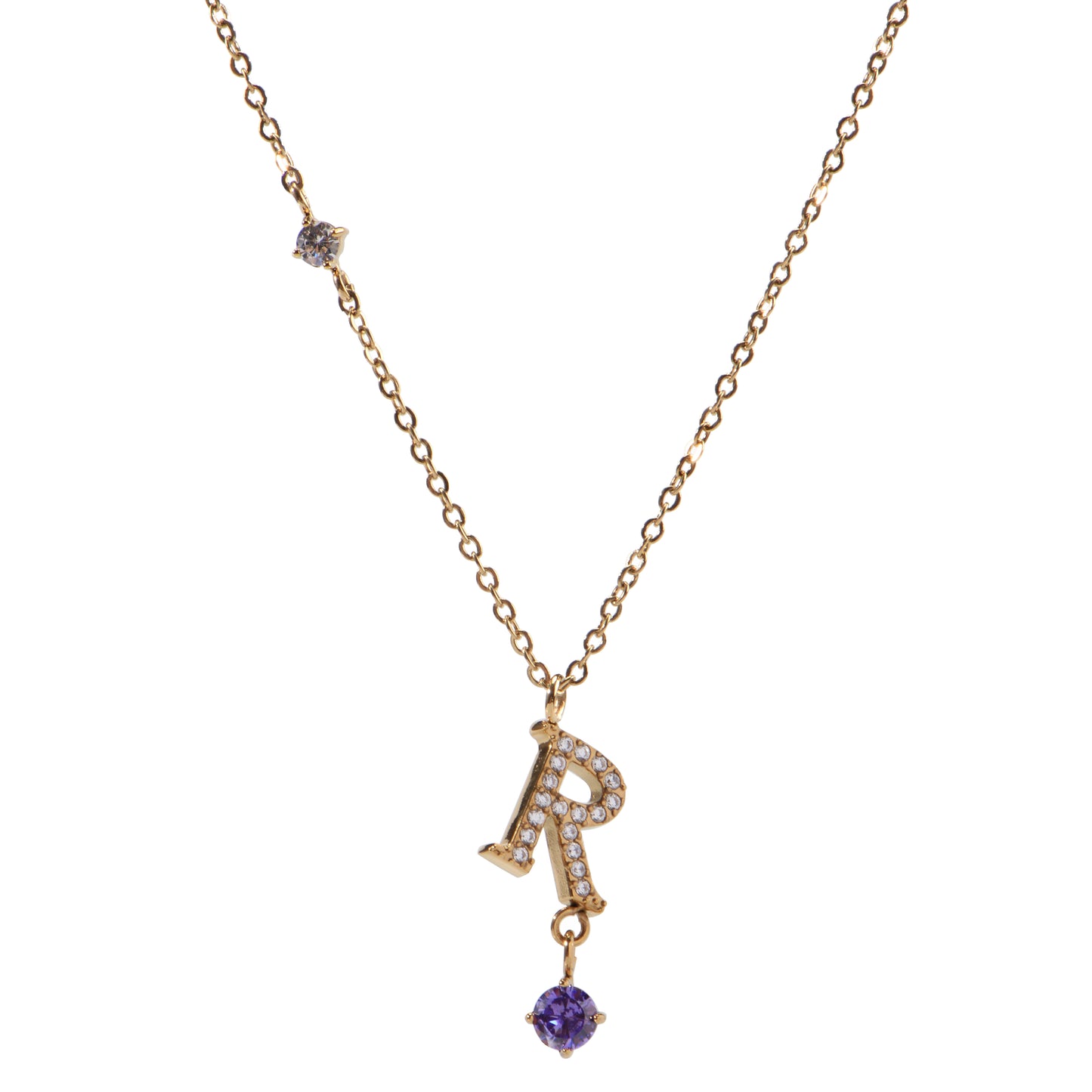 Stainless Steel 18K Gold-Plated Initial 26 Letters  Zircon Necklaces