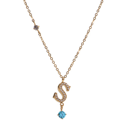 Stainless Steel 18K Gold-Plated Initial 26 Letters  Zircon Necklaces