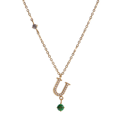Stainless Steel 18K Gold-Plated Initial 26 Letters  Zircon Necklaces