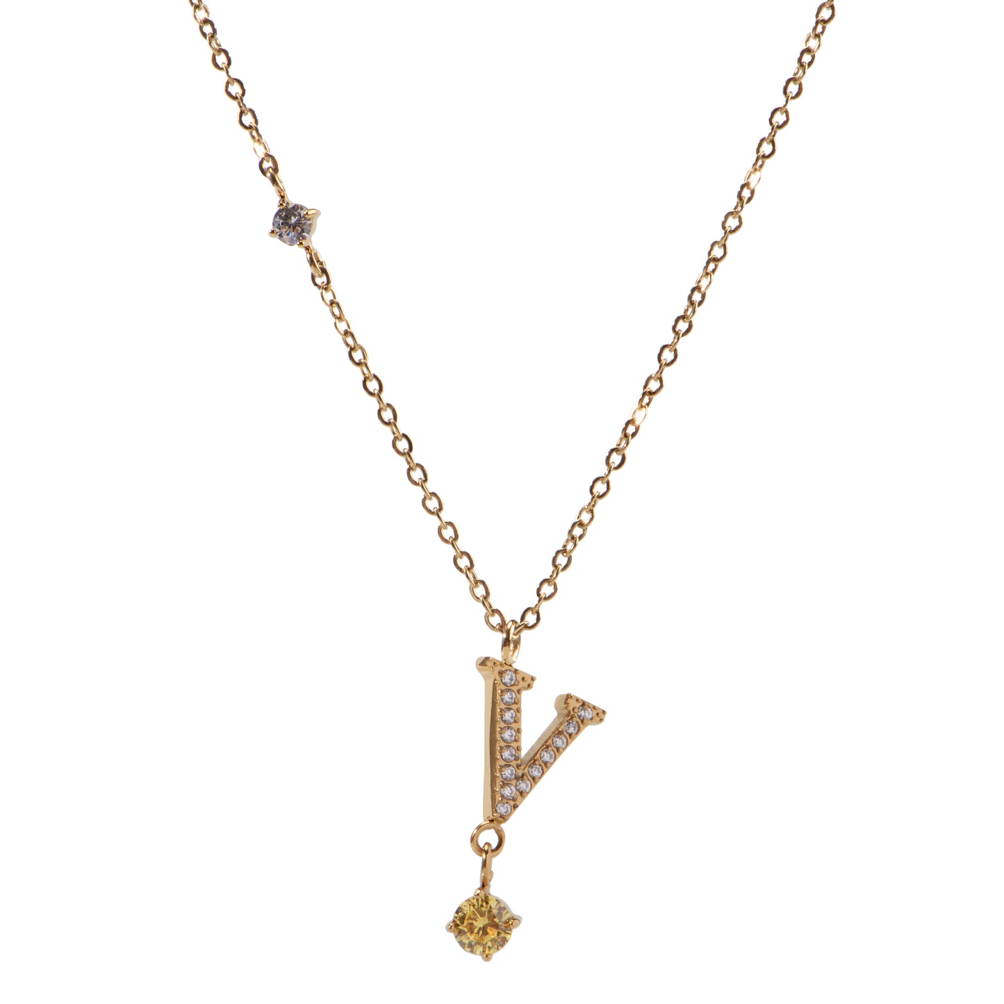 Stainless Steel 18K Gold-Plated Initial 26 Letters  Zircon Necklaces