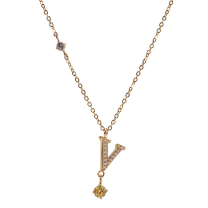 Stainless Steel 18K Gold-Plated Initial 26 Letters  Zircon Necklaces