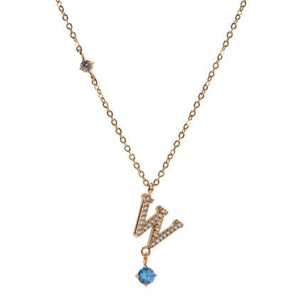 Stainless Steel 18K Gold-Plated Initial 26 Letters  Zircon Necklaces