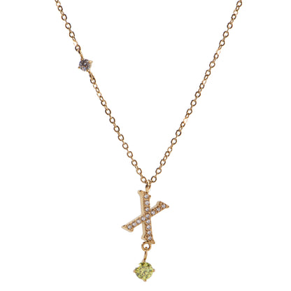 Stainless Steel 18K Gold-Plated Initial 26 Letters  Zircon Necklaces