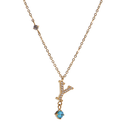 Stainless Steel 18K Gold-Plated Initial 26 Letters  Zircon Necklaces