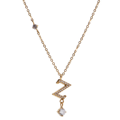 Stainless Steel 18K Gold-Plated Initial 26 Letters  Zircon Necklaces