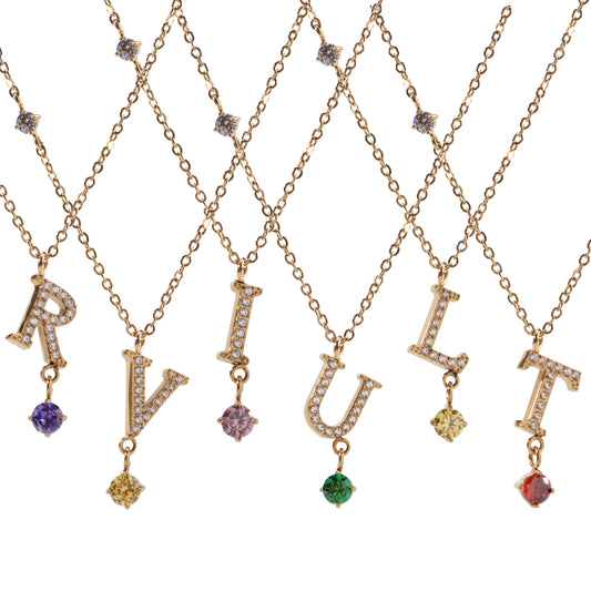 Initial 26 Letters Alphabet Zircon Custom Stainless Steel Pendant Fine Fashion Jewelry Necklaces for Women Wholesale 2025