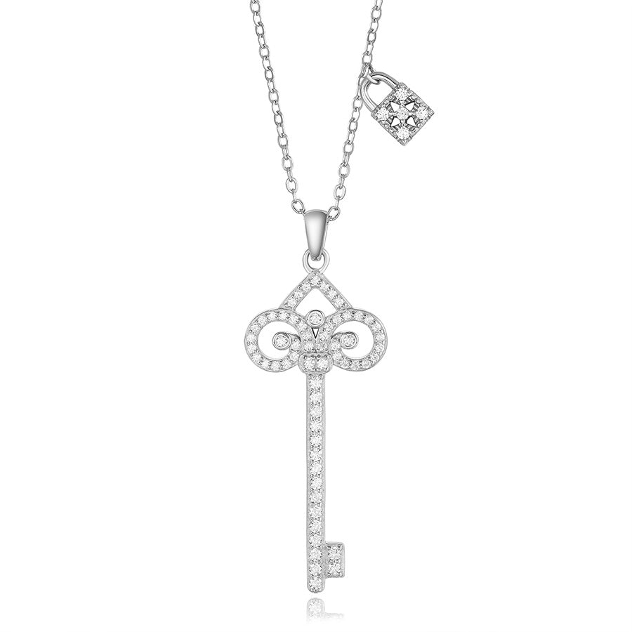925 Sterling Silver Key Pendant Necklace Embellished With Zirconia