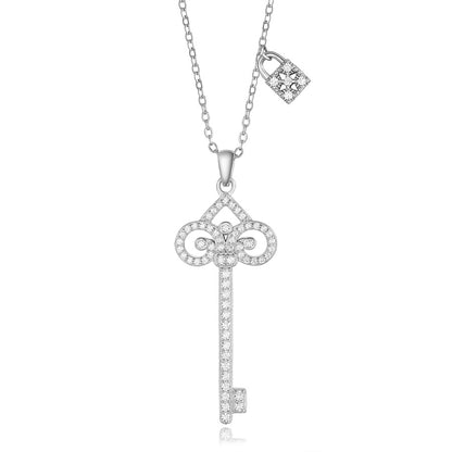 925 Sterling Silver Key Pendant Necklace Embellished With Zirconia