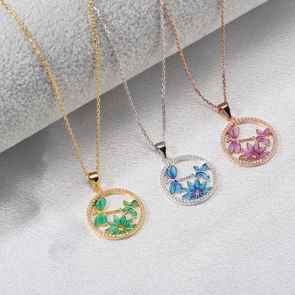 925 Silver Colored Butterfly Enamel Lady's Necklace