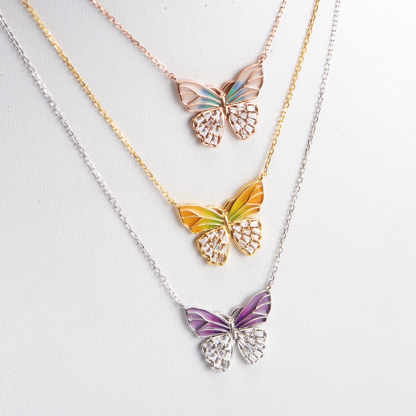 925 Sterling Silver Butterfly Necklace Zircon Pendant