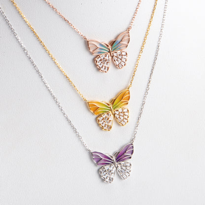 925 Sterling Silver Butterfly Necklace Zircon Pendant