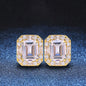 Elegant Emerald-Cut Zircon Stud Earrings with Gold Plating