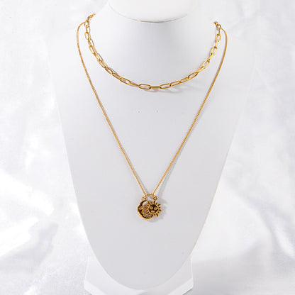 Oudisijewelry 316L Stainless steel moon&sun stack necklaces