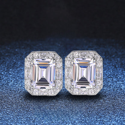 Elegant Emerald-Cut Zircon Stud Earrings with Gold Plating