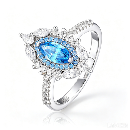 Marquise Cut Green Zircon Statement Ring | 925 Sterling Silver Women’s Vintage Halo Ring