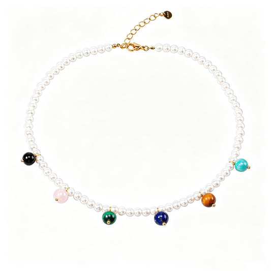 18K Gold-Plated Stainless Steel Shell Pearl Natural Stone Bead Necklace