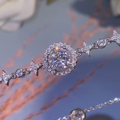 1-Carat Moissanite Bracelet – Premium S925 Sterling Silver – Star & Moon Bezel Setting