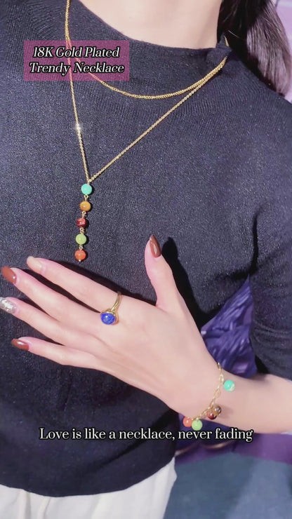 18K Gold-Plated Stainless Steel Nature Stone Extension Stack Necklace